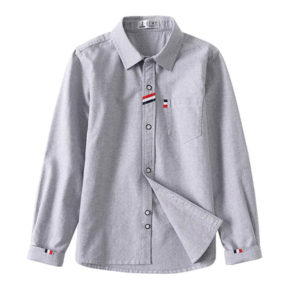 Children Shirts Cotton 100% Solid Color Full-sleeved Kids Boy's Shirts Clothing For 4-12 Years Wear in school