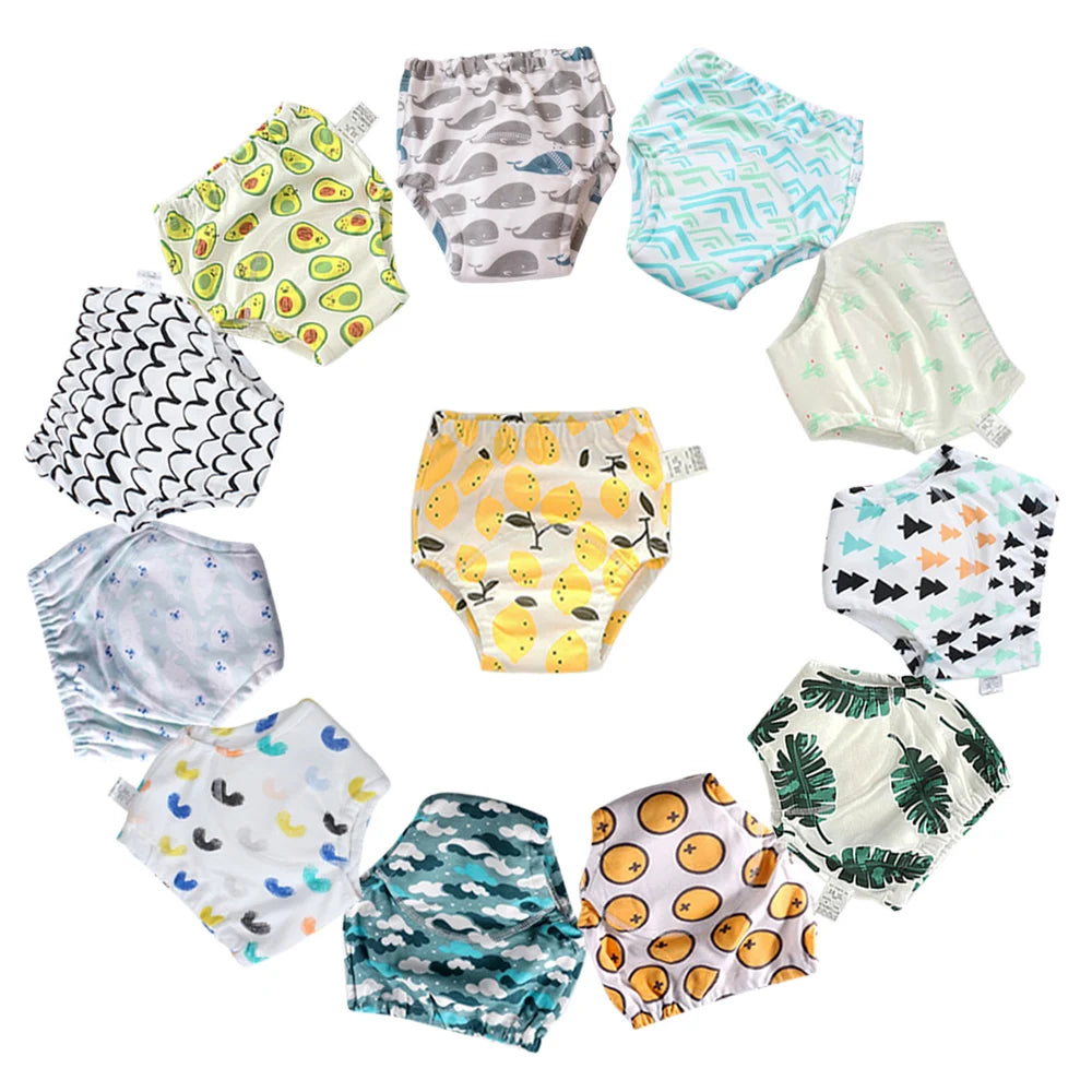 10 Pcs Reusable Baby Training Pants Washable Kids Cloth Diaper Nappies Changing Underwear Infant Toddler Potty Training Panties