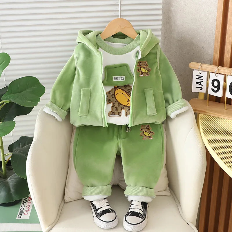 Winter Baby Boys Clothes Autumn Boys Clothing Sets Cute Cartoon Coat + Vest + Pants Girls Suits 1 2 3 4 Years New Kids Clothes
