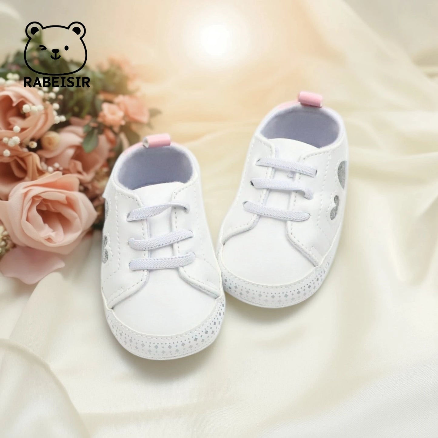 Baby Girl Toddler Shoes Love Style Baby Simple White Shoes Lightweight Non-Slip