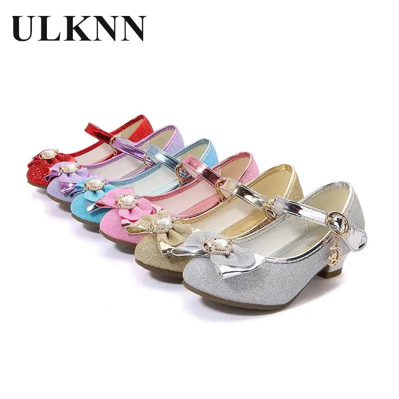 Children's High-heeled Shoes Girls Students Princess Red Leather Shoes 2025 New  Bowknot Single Girls Show Kid's Party Shoes