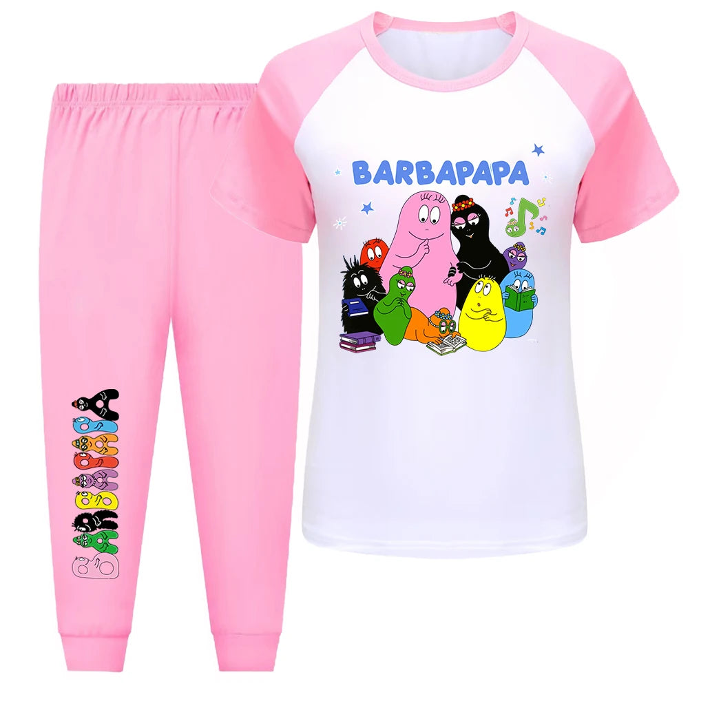 Girl Pajamas Suit Children Barbapapa T-shirts Pants Set Girls Barbamama Cotton Clothes Kids Cartoon Sleepwear As Gift