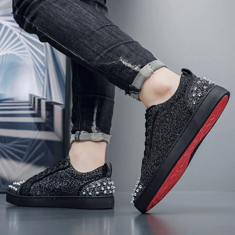 B-boy bling bling skateboard shoes men glitter designer shoes sequined rivets casual sneakers for man hip-hop street dance party
