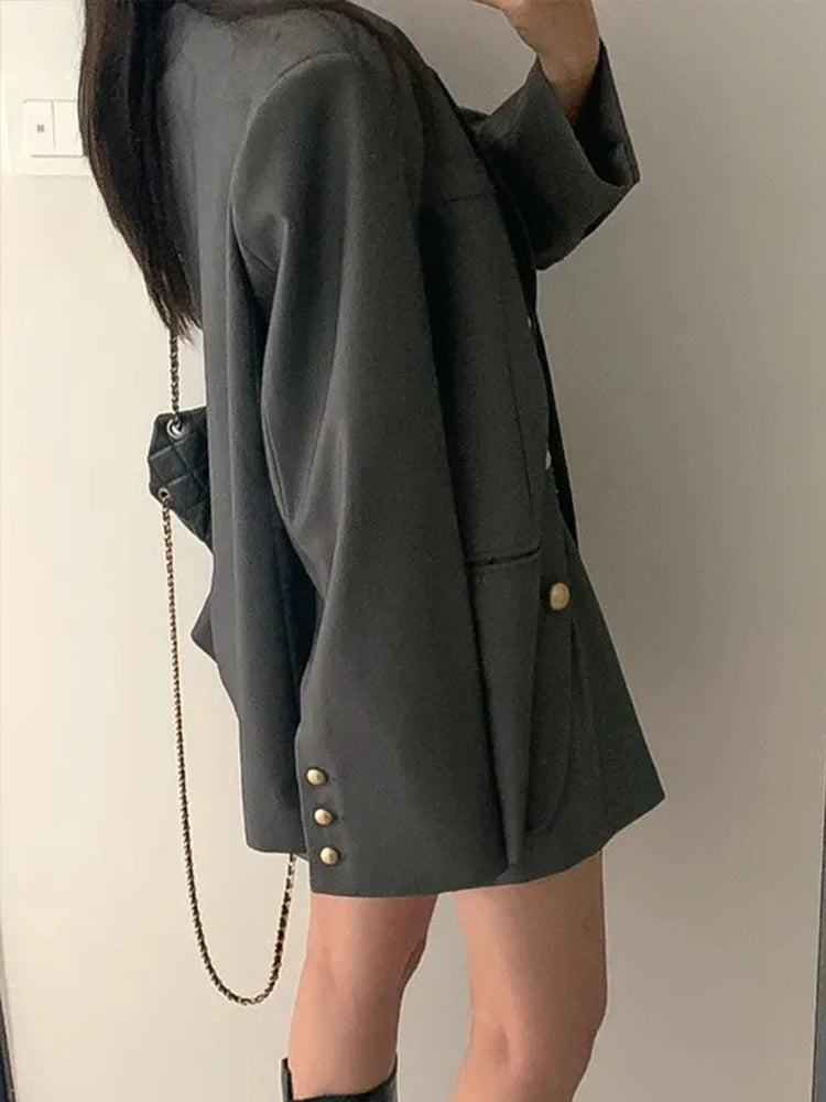 Women Clothes Outfit Suits Casual Single Breasted Loose Coat Blazer Suit And High Waist Pleated Mini Short Skirt 2 Piece Set New
