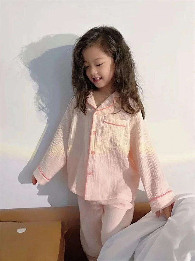 Kids Girls' Lightweight Style Pajamas Solid Color Long Sleeve Pant Set Air Conditioning Wear Indoor Outdoor Toddler Sleepwear