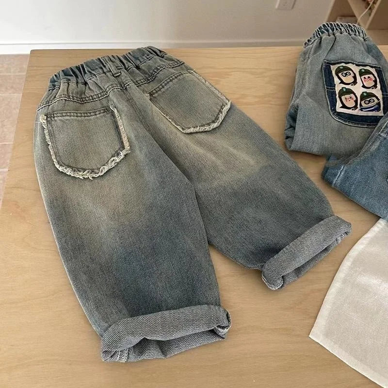 Boys' Retro Ripped Jeans 2025 New Product, Cheap, High-quality, Cool, Suitable for 2-8 Year Old Boys To Wear Casual Pants
