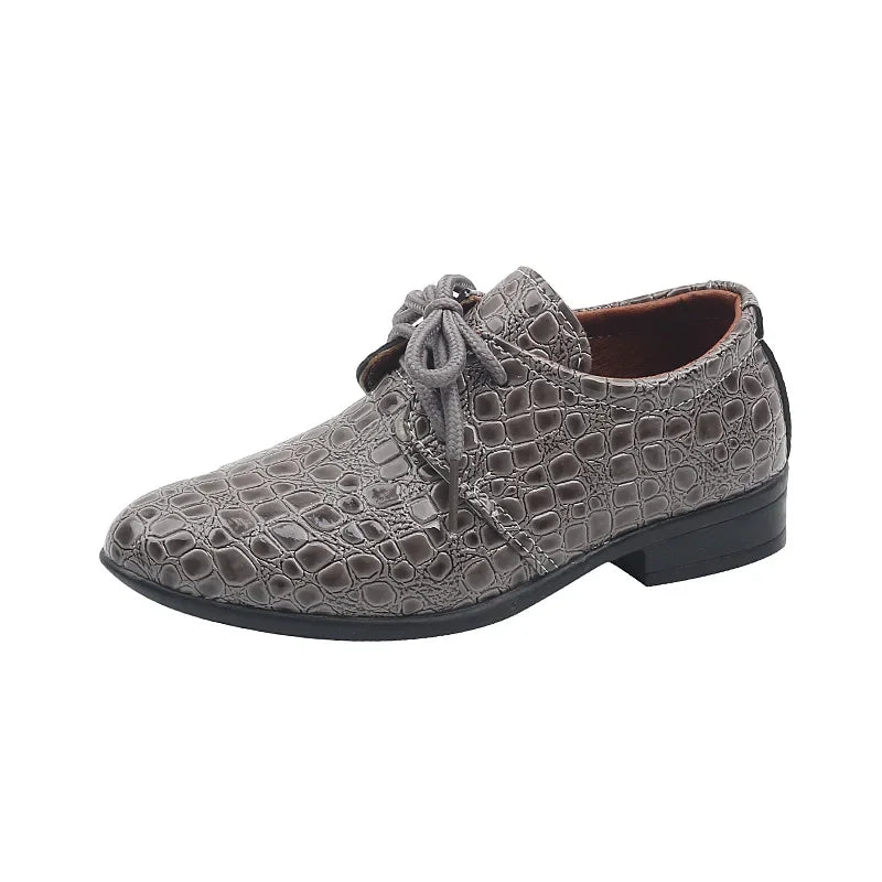 Boys Leather Shoes Pointed Toe Children Performance Shoes Low Heels British Style School Kids Shoes Gold Lace Up Casual Loafers