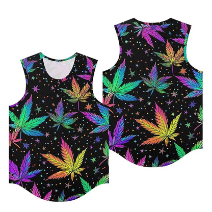 Men Vests Trendy Tropical Monstera Printed Breathable Beach Artistic Essential Tank Top Activewear Sports Oversized Clothing