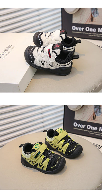 Boys Walking Shoes Toes Capped Mesh Breathable Kids Casual Shoes Soft Bottom 2025 Autumn New Baby Flat Shoes Non-slip Trendy