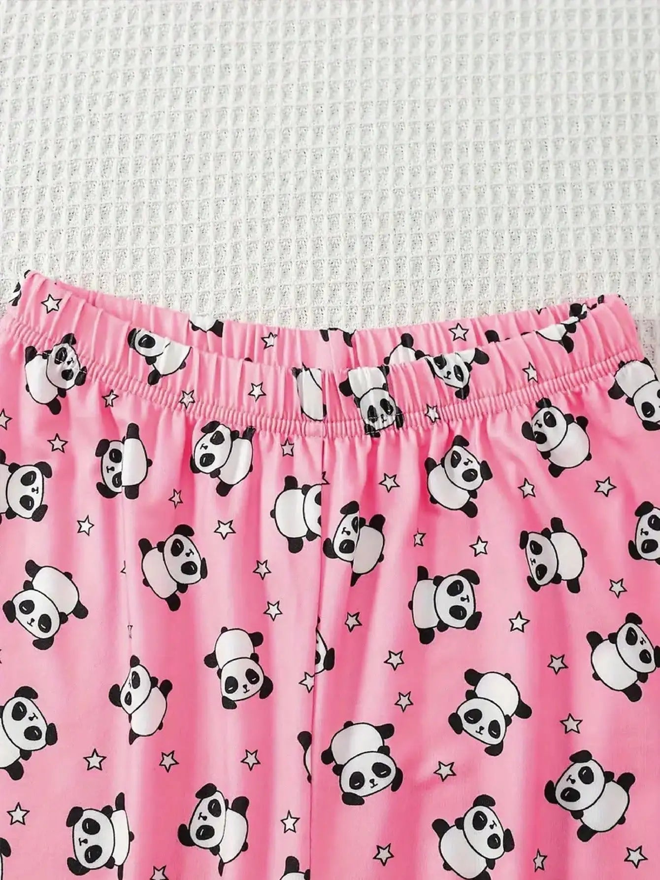 3-piece set of Big Girl casual pajamas, cute panda heart printed round neck long sleeved pants, trendy style