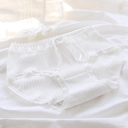 Girls Underwear New Cotton Lovely Knit Middle Waist Briefs Young Girl Panties Cute Lolita Lace Trimming Girl Plaid Loli Pantie