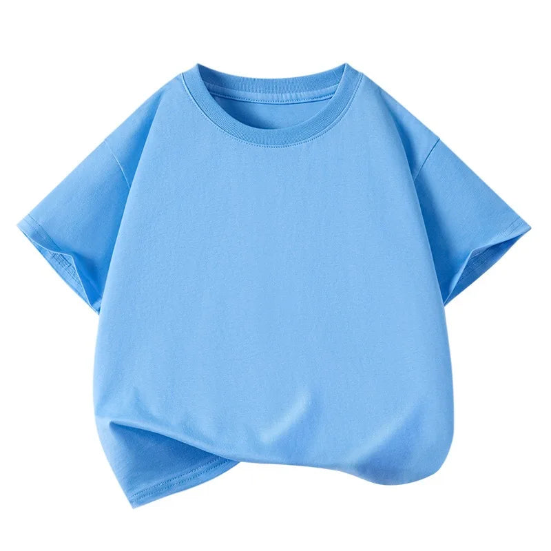 Girls Boys Short Sleeve T Shirts Kids Pure Cotton Summer Oversized Tops Children Teens Solid Casual Crewneck Basic Tees 3-14Y
