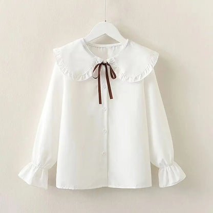 Girls' Spring Autumn Blouse New Korean Style Fashionable Long Sleeve White Shirt Children's Lace Peter Pan Collar Bottoming Shir
