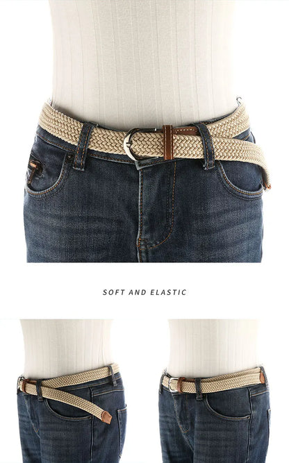Women's elastic and elastic woven belt in one outfit, casual and versatile denim belt for men and women