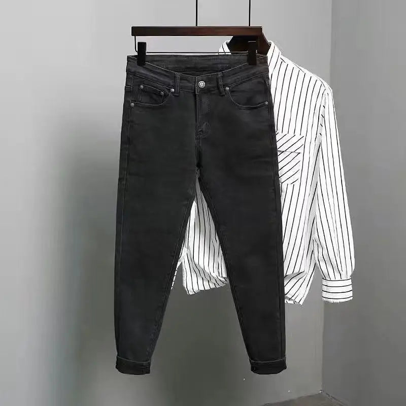 Men's Jeans Work Wear Stretch Elastic Retro Casual Male Cowboy Pants Tapered Black Stacked Trousers 2025 Korean Autumn Regular