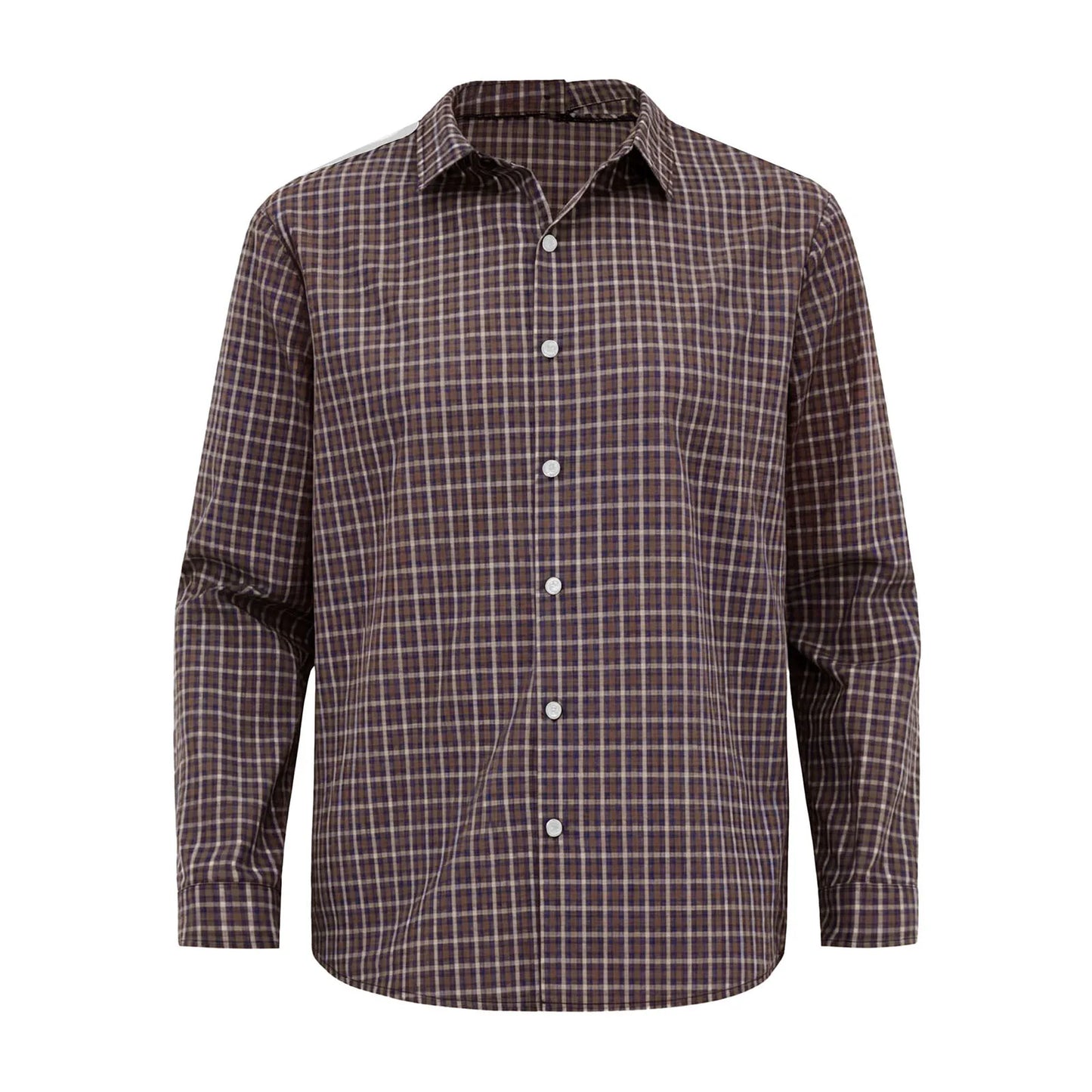 Mens Elderly Adaptive Shirts Tops Open Back with Full Back Overlap Turn-down Collar Long Sleeve Front Button-up Plaid Shirt