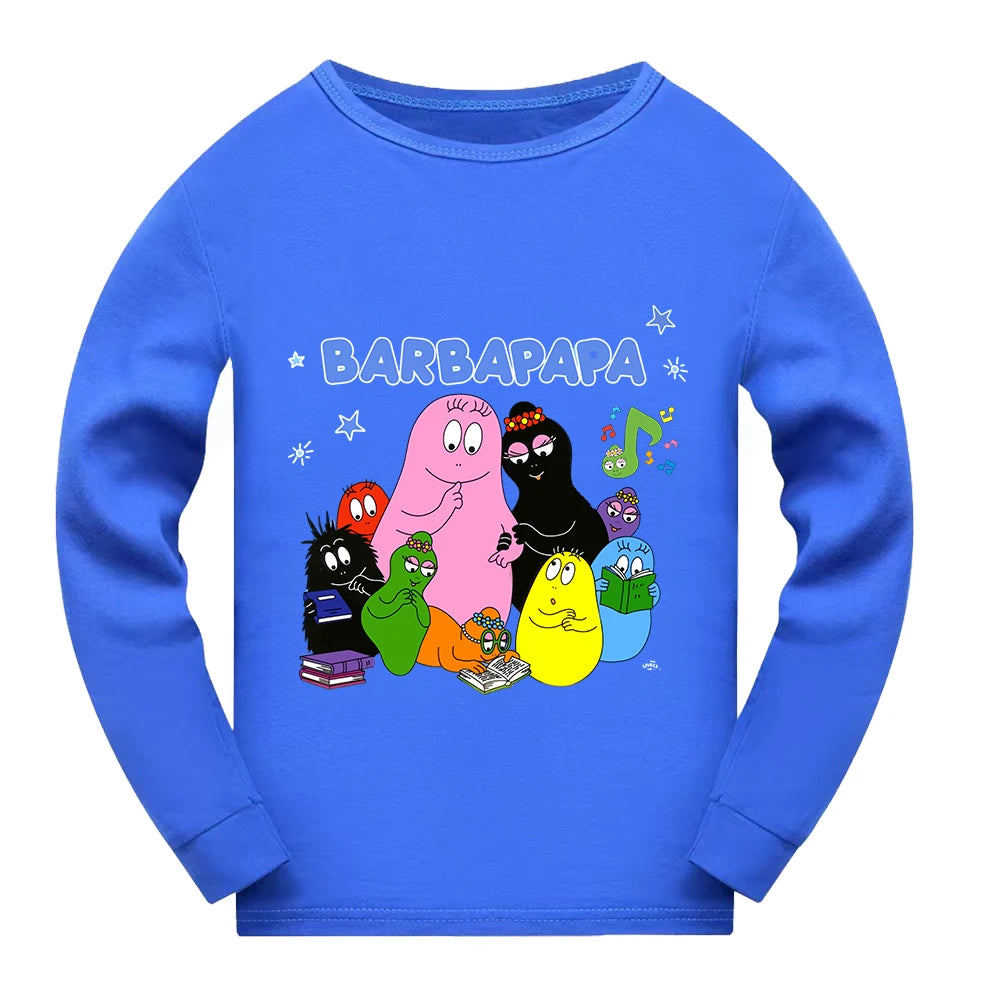 Girl Pajamas Suit Children Barbapapa T-shirts Pants Set Girls Barbamama Cotton Clothes Kids Cartoon Sleepwear As Gift