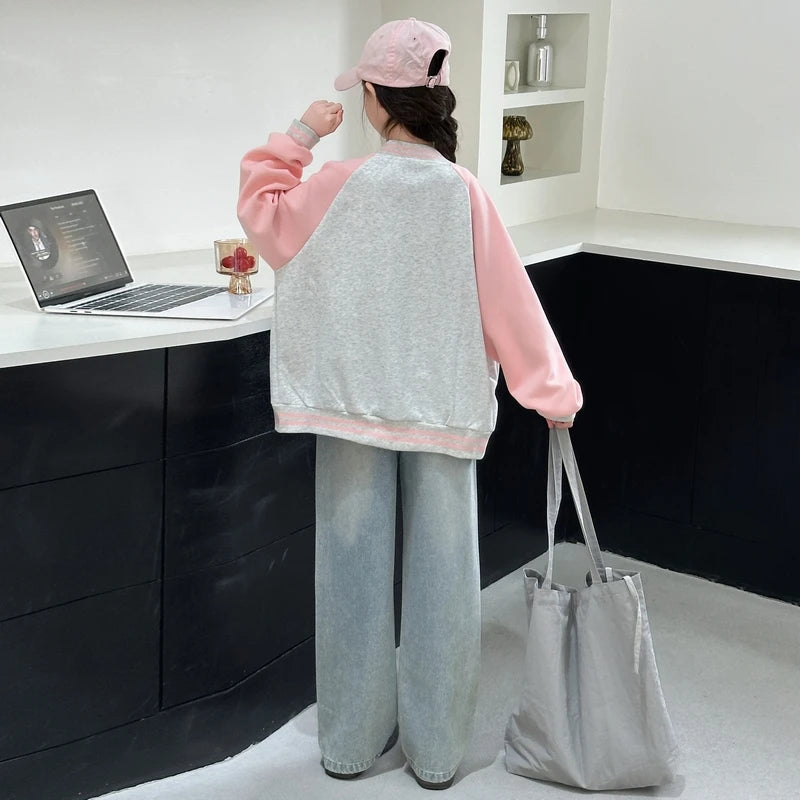 Teenage Girls Casual Baseball-Uniform Coat Loose Style Kids Spring Autumn Sporty Jacket Children New Arrival Sports Costume