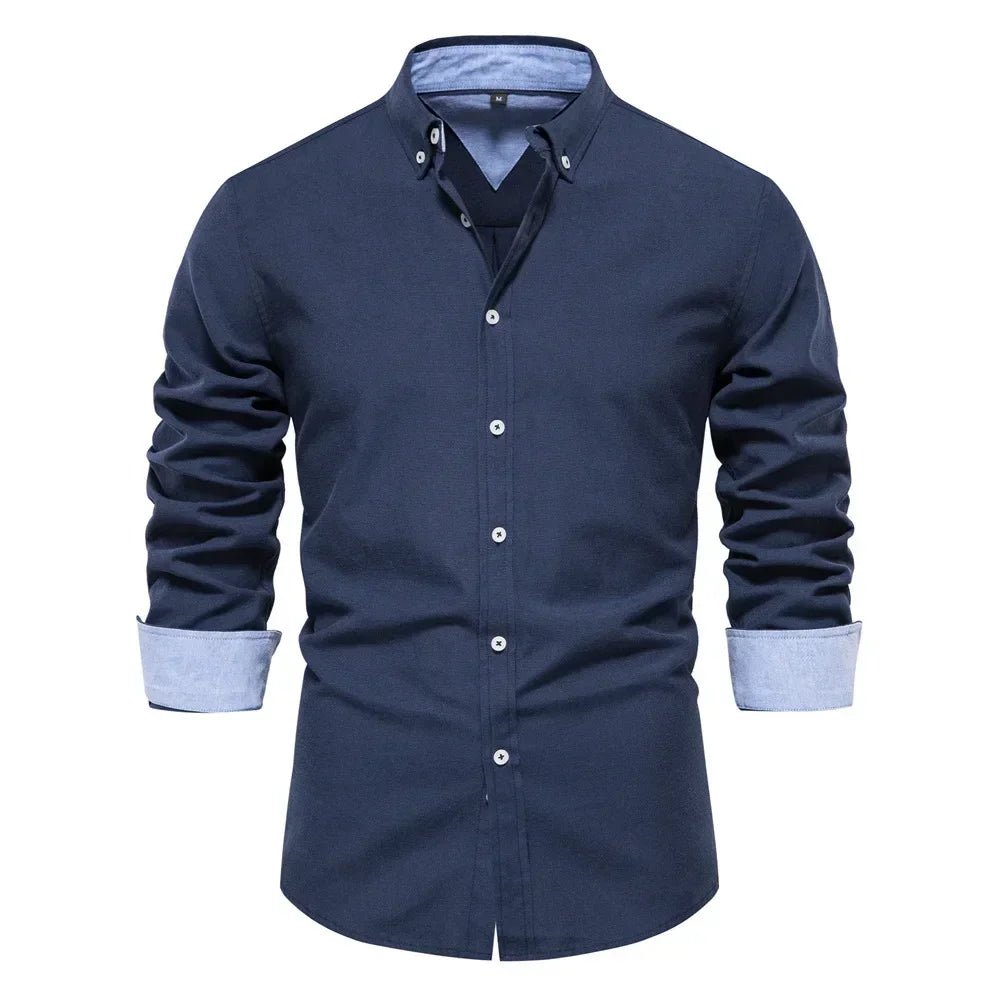 2026 Men's Fashion Social Shirts Solid Color Lapel Long Sleeve Dress Shirts for Men Formal Business Party Shirts Men's Clothing