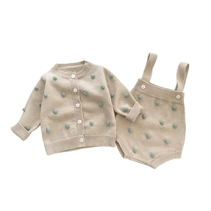 Newborn Baby Girl Clothing Set Spring Autumn Yarn Ball Cardigan Tops+romper Toddler Baby Girl Knitting Clothes Bebe Outfit Set