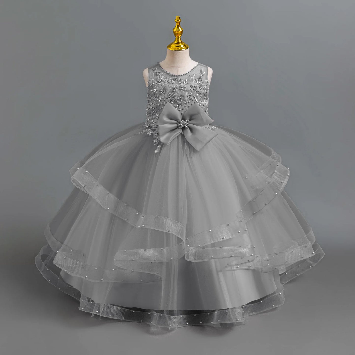 Girls Elegant Dresses Summer Flower Embroidery Princess Dress Girl Birthday Formal Party Dresses White Wedding Bridesmaid Dress