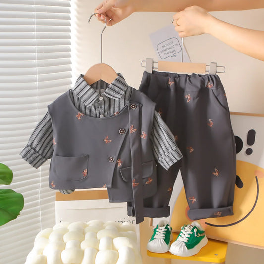 Boys Clothes Sets Spring Autumn 2026 Children Fashion Vest Shirts Pants 3pcs Party Suit For Baby Boy Outfits Kids Birthday Set 5