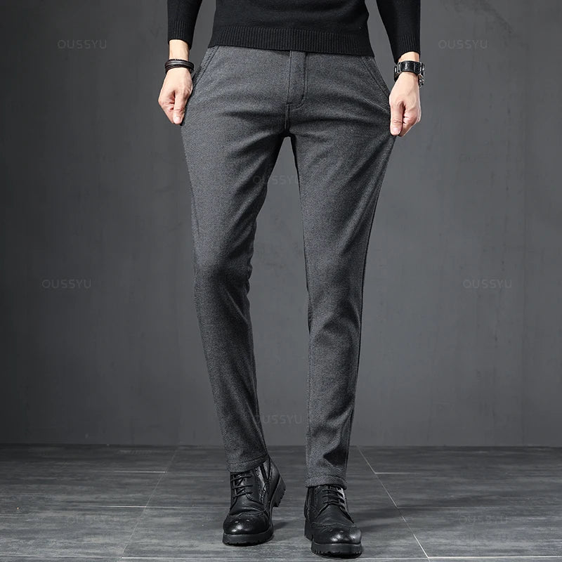 2025 Spring Autumn Business Dress Pants Men Elastic Waist Frosted Fabric Casual Trousers Formal Social Suit Pant Costume Homme
