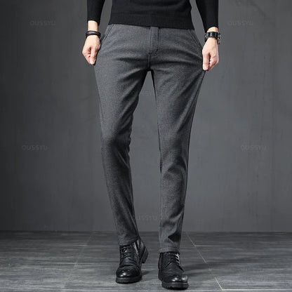 2025 Spring Autumn Business Dress Pants Men Elastic Waist Frosted Fabric Casual Trousers Formal Social Suit Pant Costume Homme