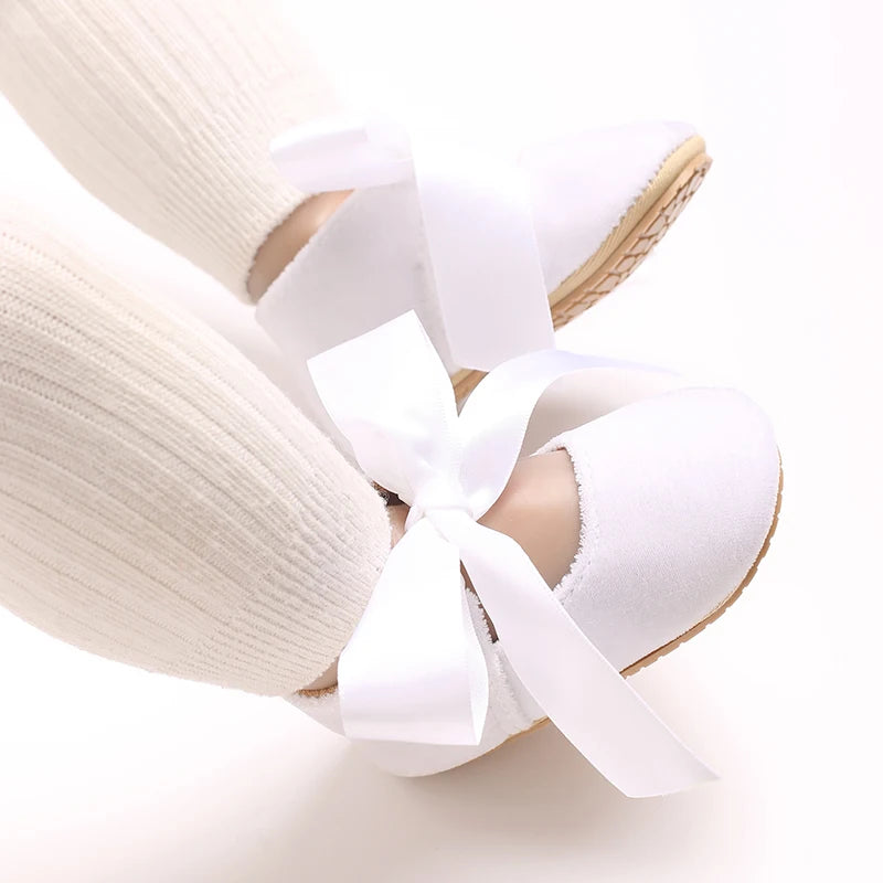 Girls' Princess Baby Shoes Cute Bow Flat Bottom Walking Children's Shoes First Step Newborn Baby Comfortable Soft Sole Footwear