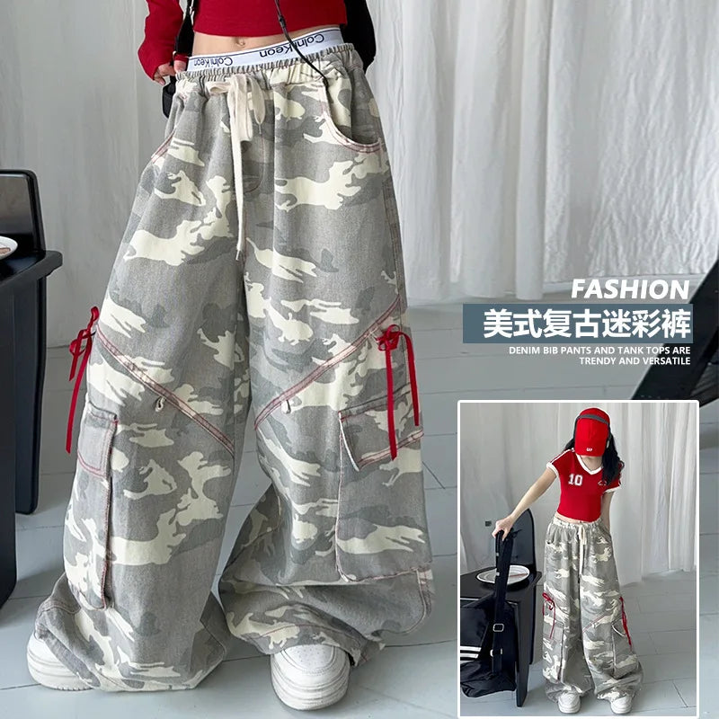 Girls' camouflage pants trendy wide leg pants spring&autumn New fashion big children's Korean version work pants Kids trousers