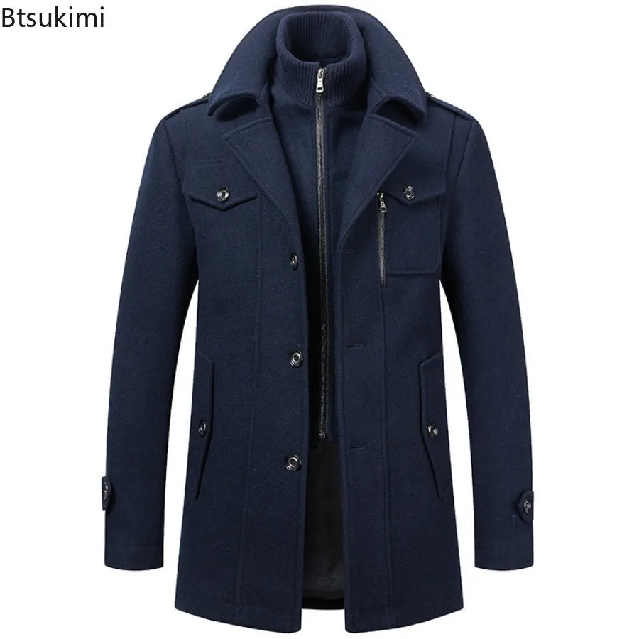 2026 Men's Fashion High-End Business Woolen Coat Atmosphere Long Thickened Wool Overcoat Autumn Winter Middle-Aged Stylish Coats