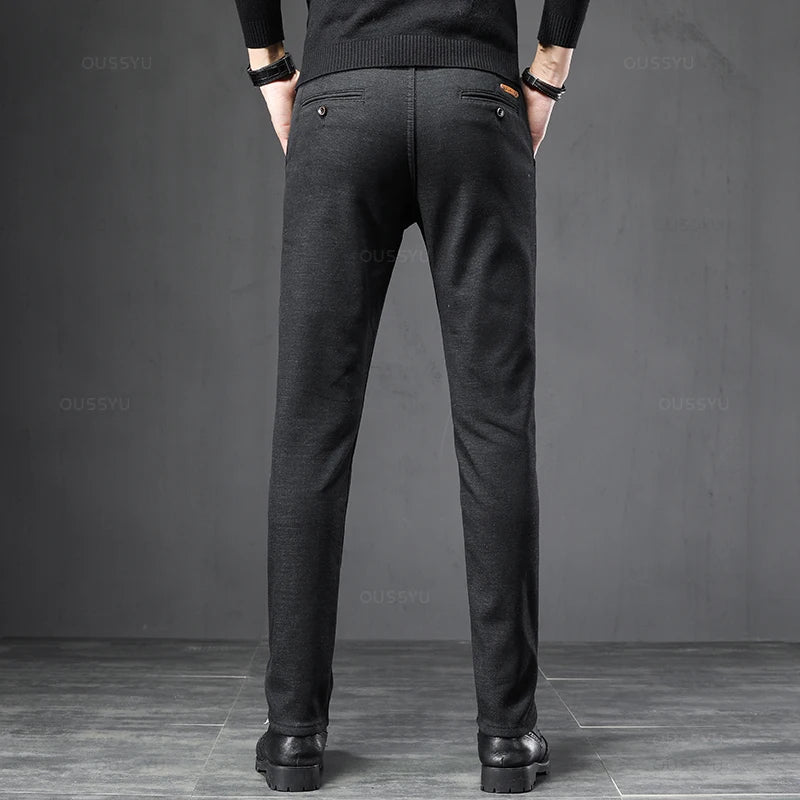 2025 Spring Autumn Business Dress Pants Men Elastic Waist Frosted Fabric Casual Trousers Formal Social Suit Pant Costume Homme