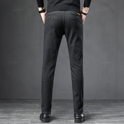 2025 Spring Autumn Business Dress Pants Men Elastic Waist Frosted Fabric Casual Trousers Formal Social Suit Pant Costume Homme