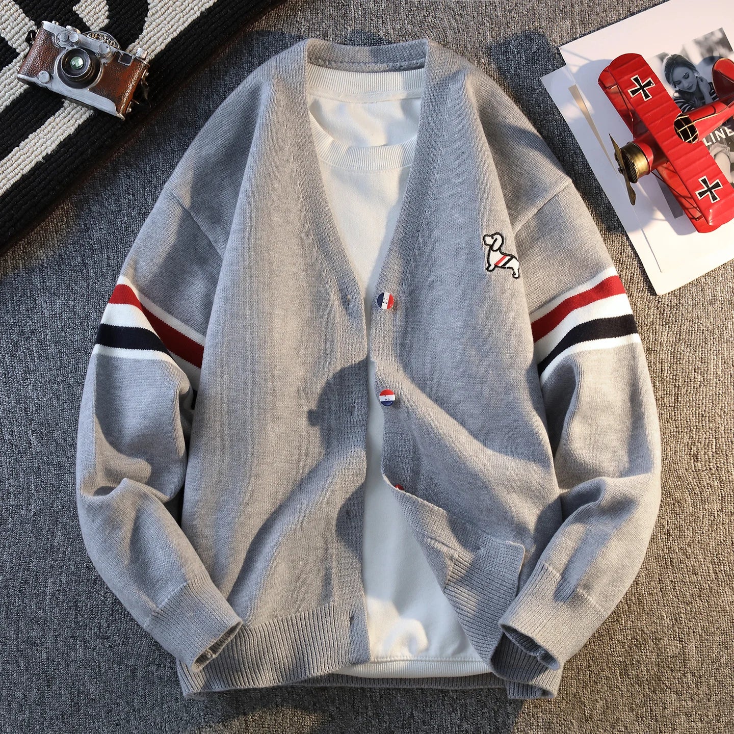 Casual Knitted Sweater Coat for Men Couple Style Spring Autumn Outerwear Fashionable Men's Knitwear V-Neck Long Sleeve Top