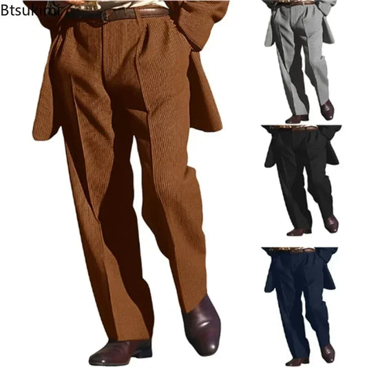 High-grade Men's Knitted Suit Pants Business Casual Loose Straight Dress Pants Fashion Streetwear Male Leisure Vacation Trousers