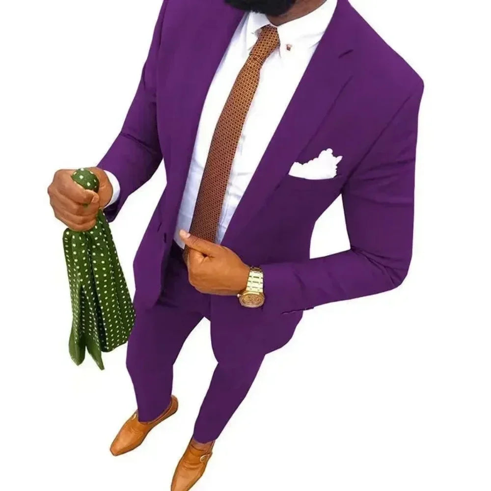 Men's Fitted Tuxedo Suit 2-Piece Blazer And Pants Wedding Groomsmen Smoking Suit Elegant Formal Wear for Special Occasions