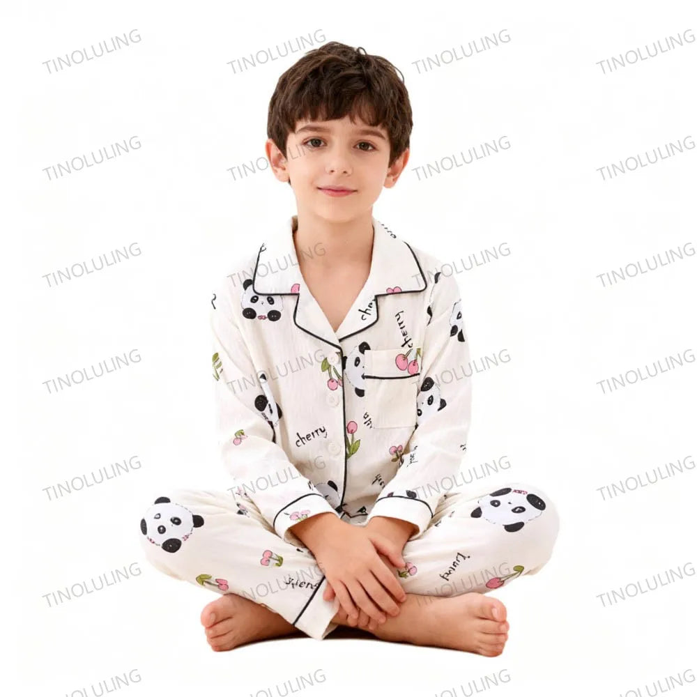 Soft Cotton Pajamas for Girls Cartoon Animal Print Pyjama Sets Children's Pijamas Sleepwear Suit Kid Long Sleeve Loungewear