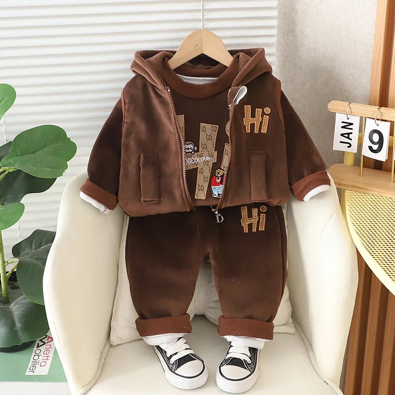Winter Baby Boys Clothes Autumn Boys Clothing Sets Cute Cartoon Coat + Vest + Pants Girls Suits 1 2 3 4 Years New Kids Clothes
