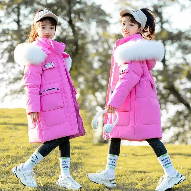 OLEKID 2025 Winter Girls Down Jacket Coat Hooded Thick Warm Teenage Girl Outerwear Coat 5-14 Years Kids Girl Down Jacket Outfit