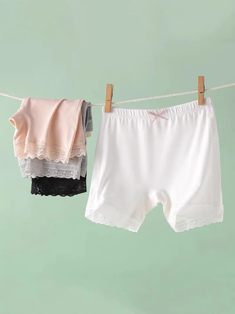 Girls Anti-Embarrassment Safety Shorts Kids Lace Trim Seamless Boyshorts Cotton Trim Underwear for Kids