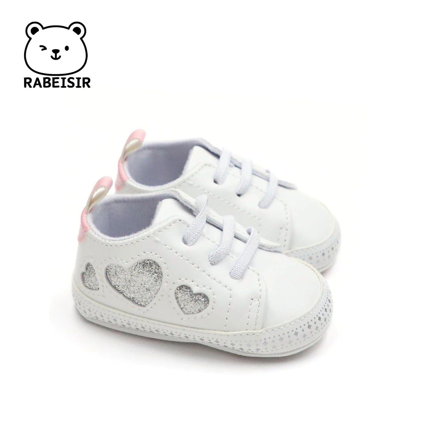 Baby Girl Toddler Shoes Love Style Baby Simple White Shoes Lightweight Non-Slip