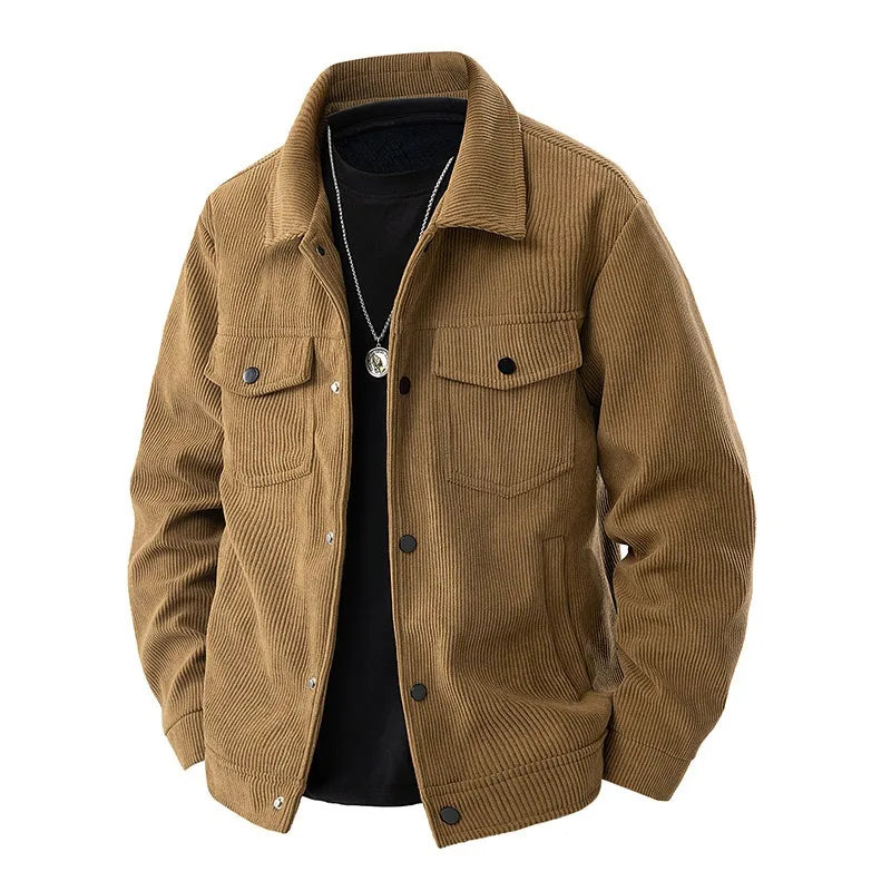 Men Coat Spring Autumn American Retro Turn Down Collar Male Jacket Loose Single-breasted Pocket Daily Versatile Man Outerwear
