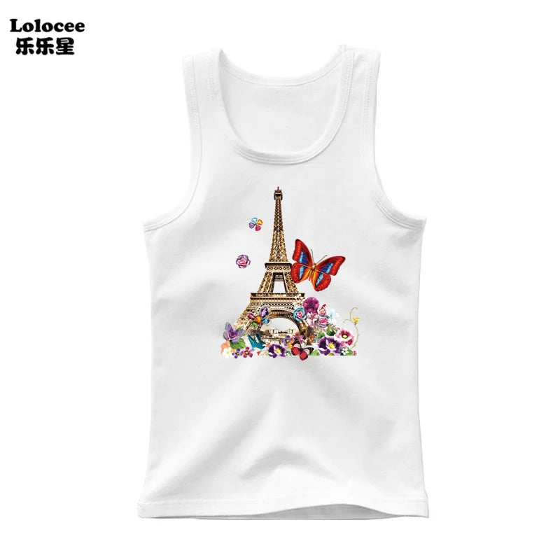 Girls Perfume Floral Singlet Cotton Underwear Summer Children Pink Tank Tops Toddler Kids Sleeveless T-shirt
