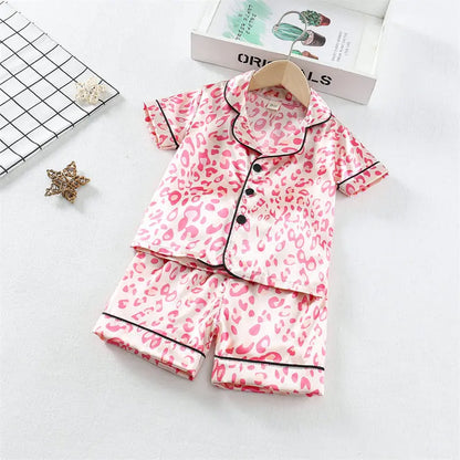 Boys Girls Kids Pajama Sets Cartoon Leopard print Short Sleeve T-Shirt Tops Pants Toddler Baby Sleeping Cloth Pijamas Sleepwear