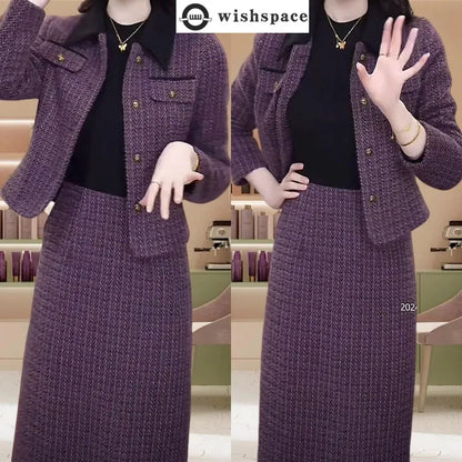 Fashion Suit Women's Autumn and Winter New Style Temperament Socialite Western-style High-end Slimming Half Skirt Two-piece Set