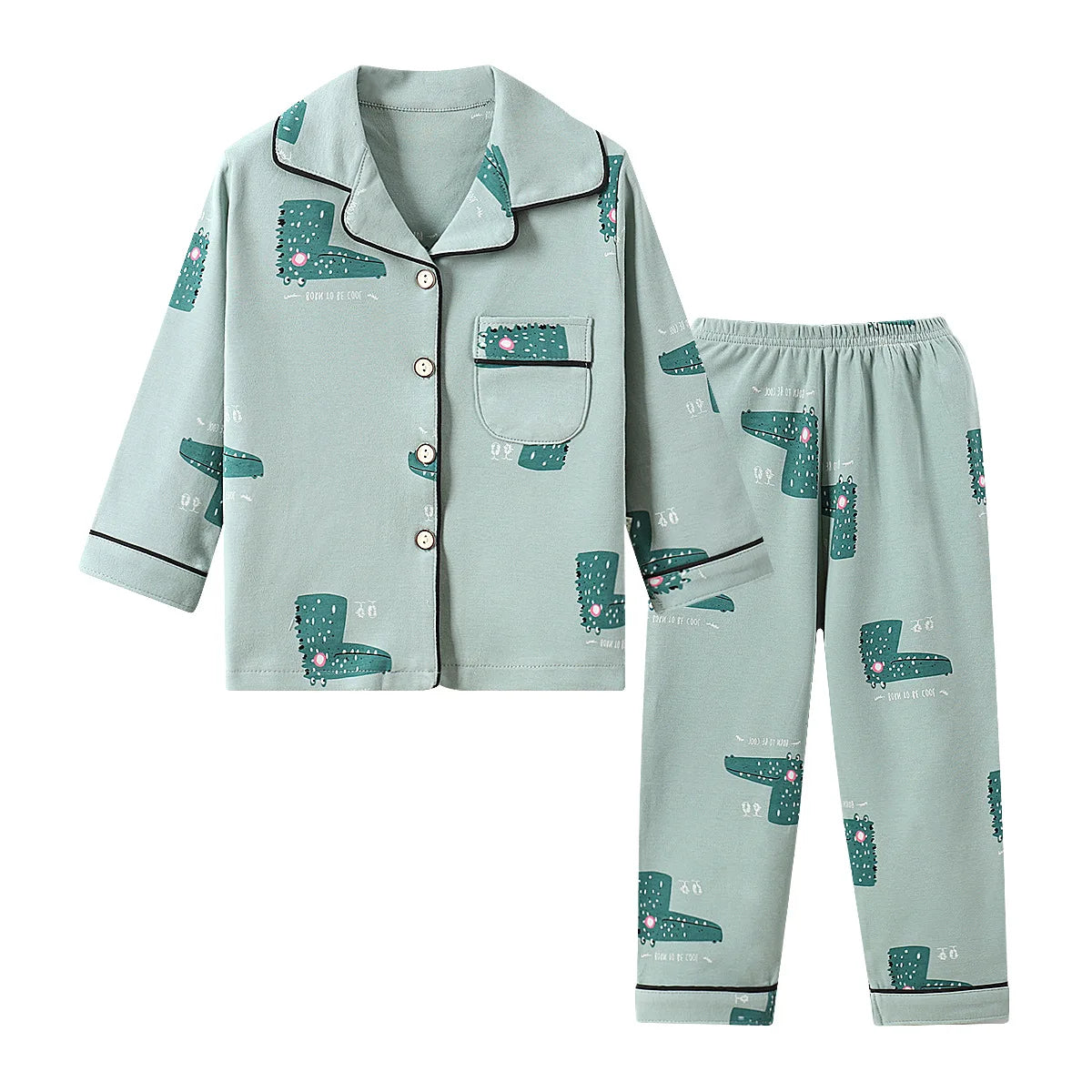 Children's Pajamas Pure Cotton Spring, Autumn and Winter Long-Sleeved Suits Boys and Girls Lapel Pajamas and Pajamas Set Boys Sp