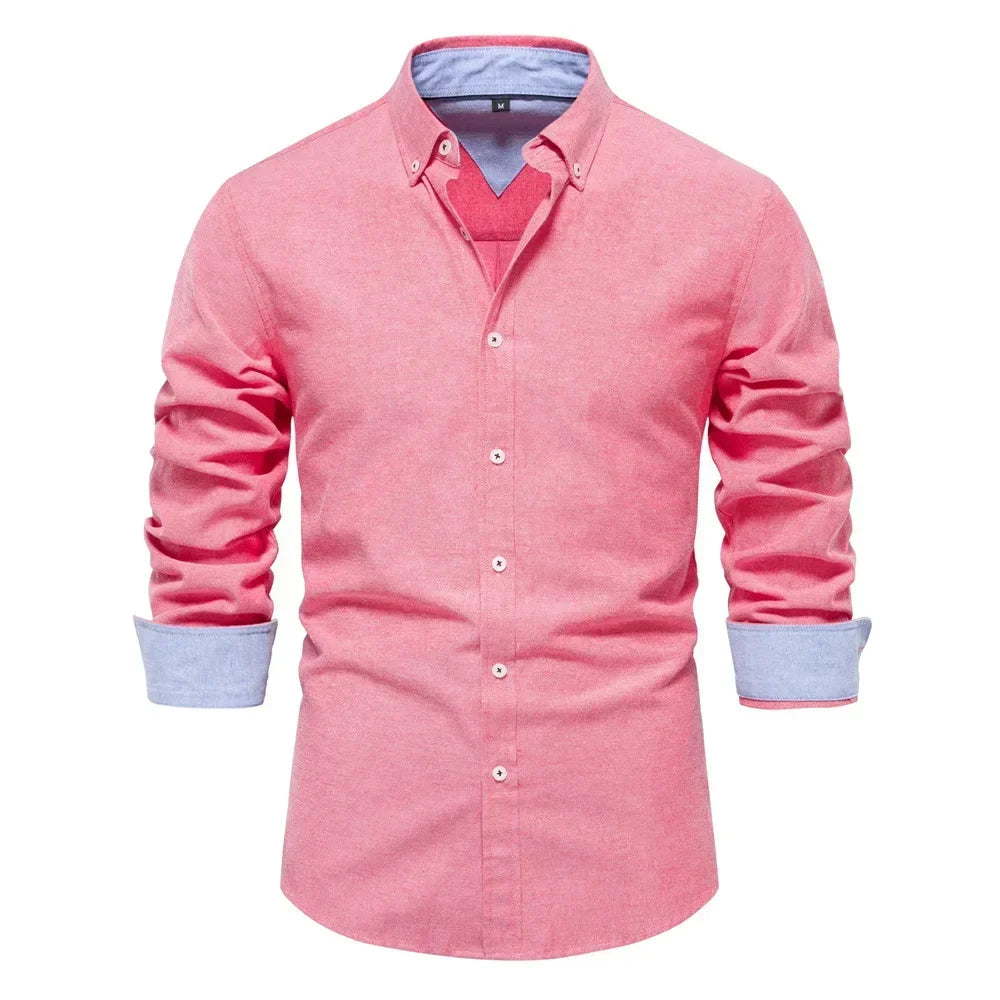 2026 Men's Fashion Social Shirts Solid Color Lapel Long Sleeve Dress Shirts for Men Formal Business Party Shirts Men's Clothing