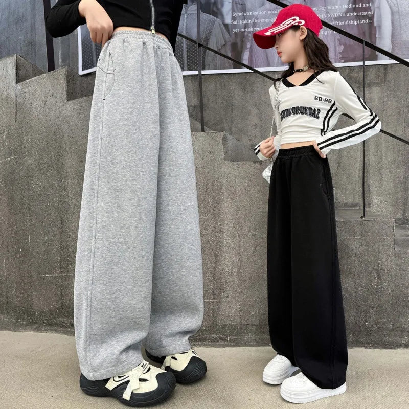 Girls Sweatpants 2025 Spring  Autumn New Style Teenagers Fashion Casual Sports Pants Children Straight Loose Wide-leg Trackpants