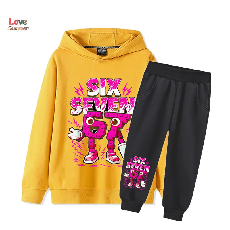 67 Six Seven hoodie pant 2pcs boys girls Italian Brainrot Kid Girl Sweatshirt 2pcs Suit Hoody Baby Casual Tracksuit