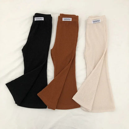 Girls' Bell Bottom Pants 2025 Spring New Style, Stylish, Solid Color, Slim Fit, 9% Casual Bottom Pants Trend for Little Girls